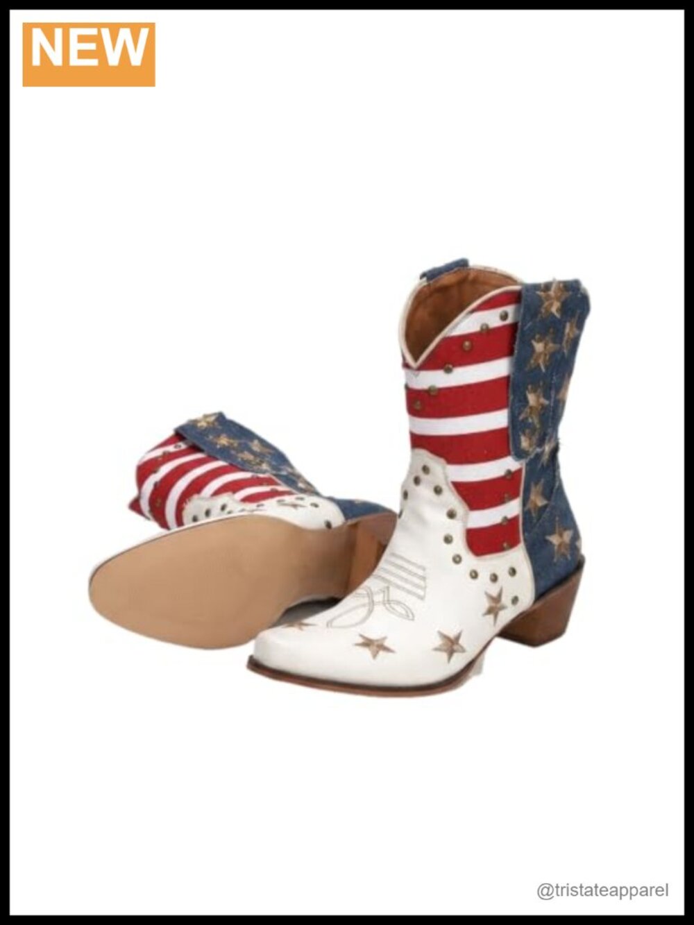 Patriotic American Flag Western Boots Faux Leather Denim Block Heel